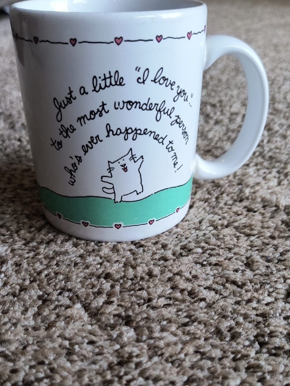 Hallmark White Mug with Pink Hearts and Mint Green Band